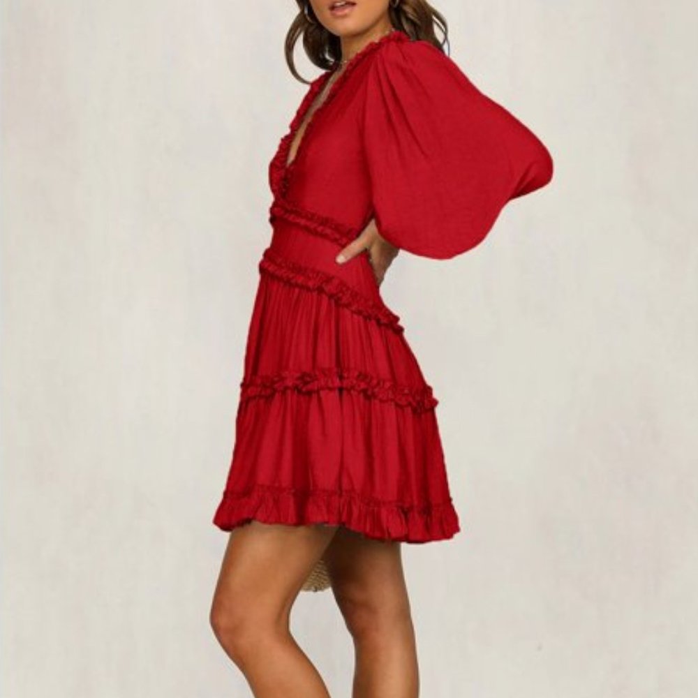 Long Sleeve Red Ruffle Dress